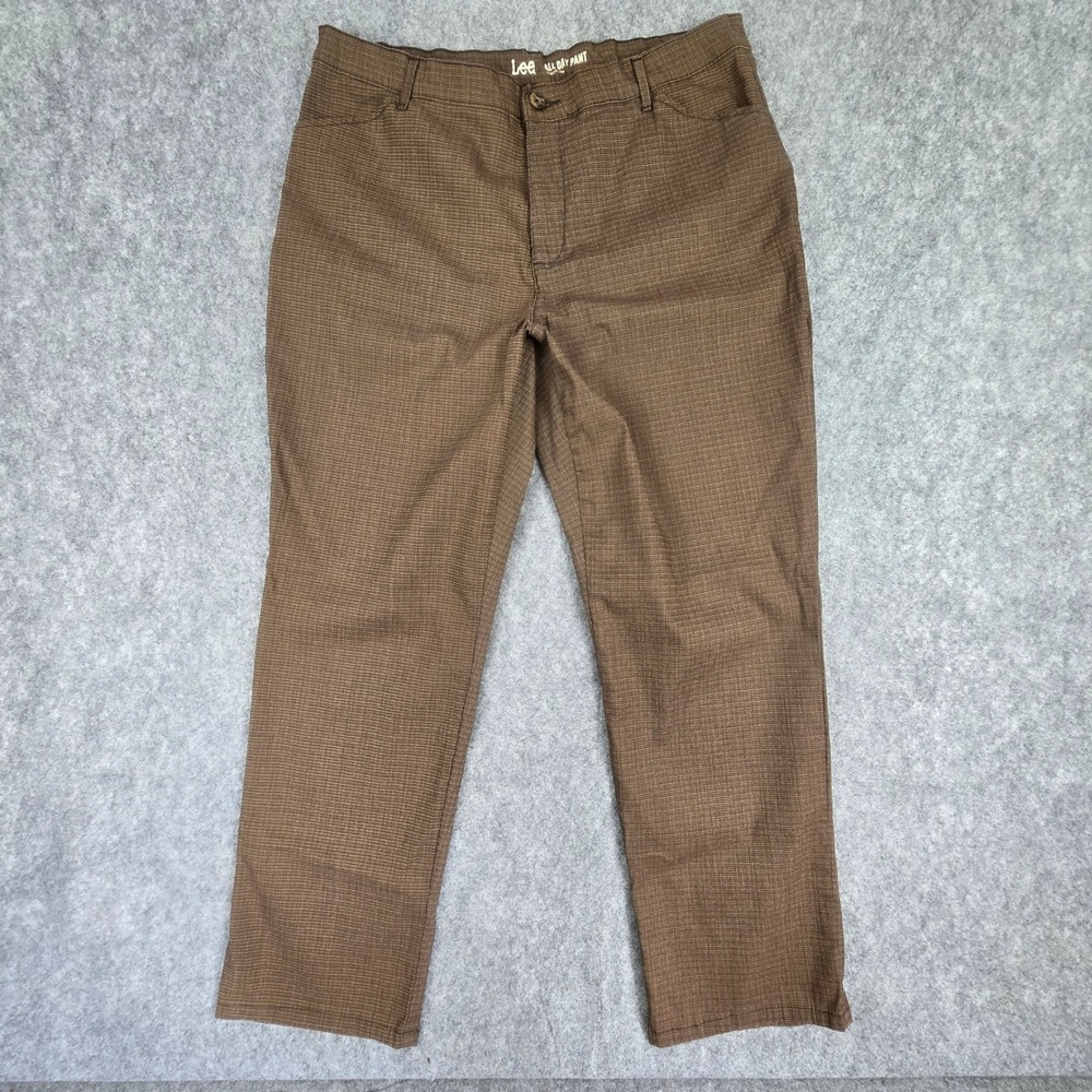 Lee All Day Pant Womens 16 Long Brown Straight Leg Stretch Career Trousers